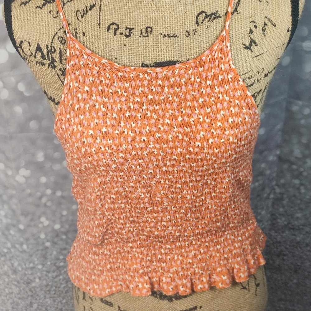 Paper Crain Spagetti Strap Boho Cottage Core Floral Print Shirred Tank Top - Picture 4 of 4
